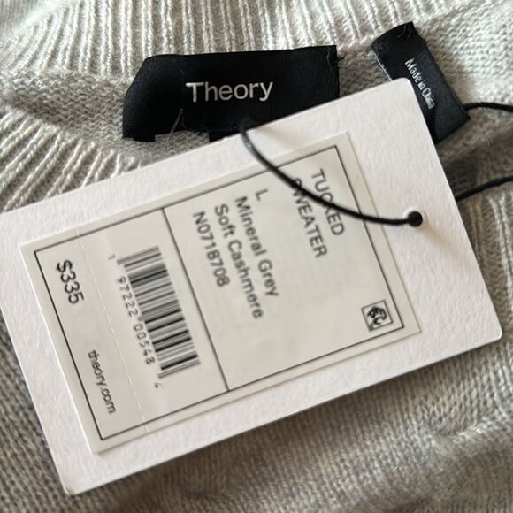 Theory mineral grey Tucked 100% cashmere crewneck long sleeve sweater. NWT. Lg - Picture 6 of 6